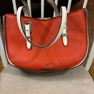 Calvin Klein Red and White Shoulder Bag